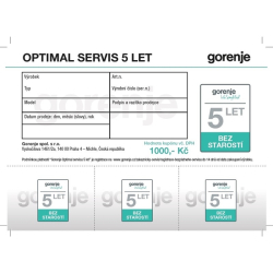 PRODLOUŽENÁ ZÁRUKA 5 LET GORENJE OPTIMAL